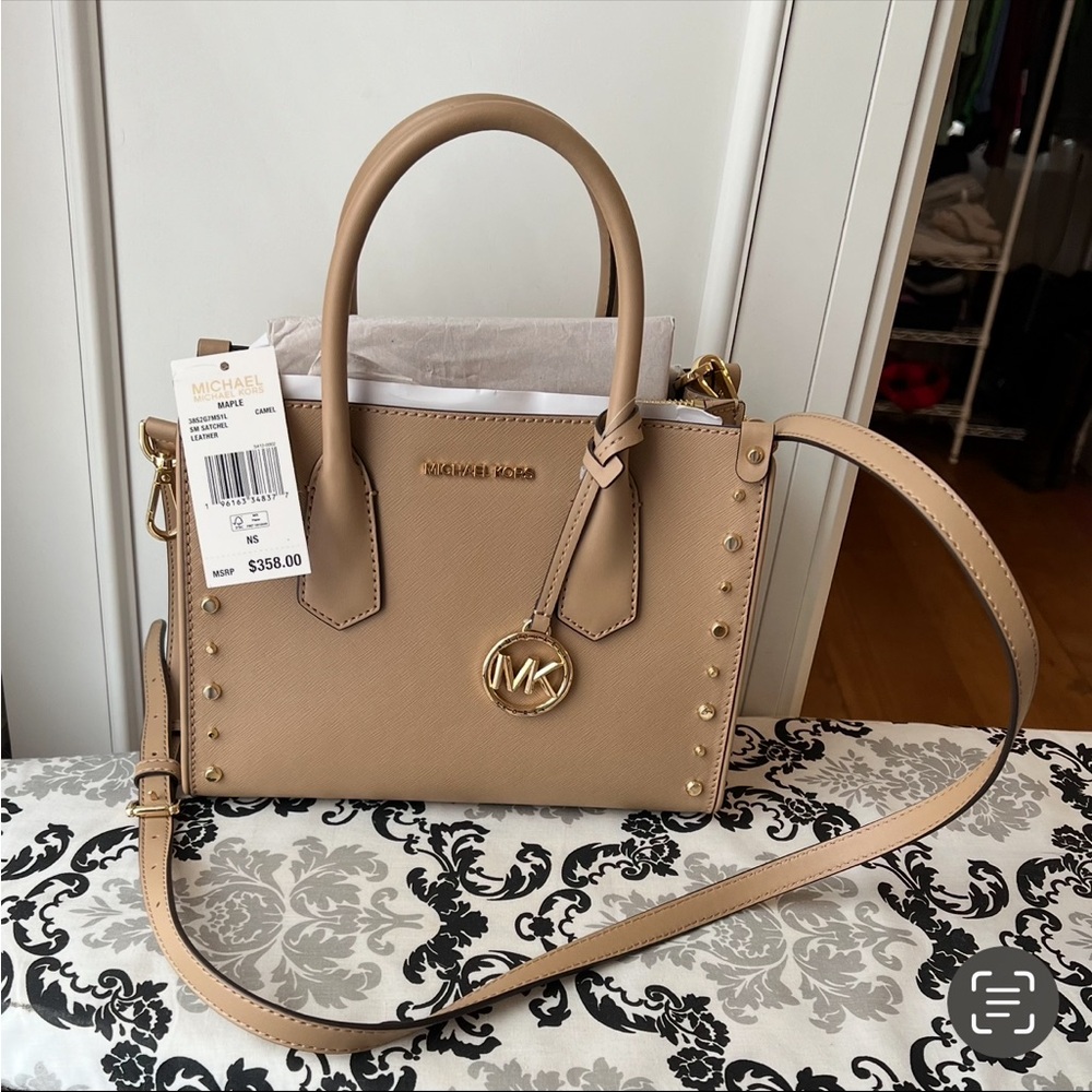 Michael Kors Beige Satchel with Gold Accents